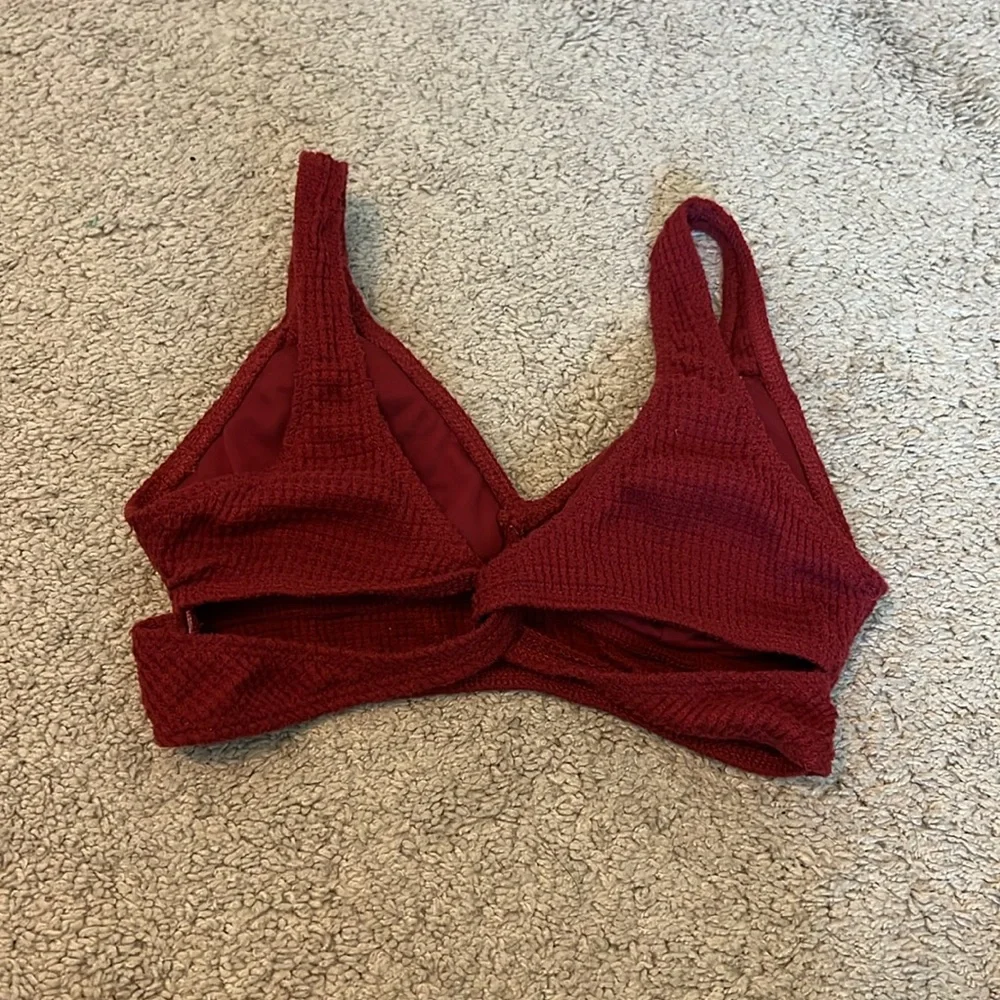 NWOT Gilly Hicks‎ Red Soft Waffle Knit Plunge Scoop Neck Cut Out Bralette XS